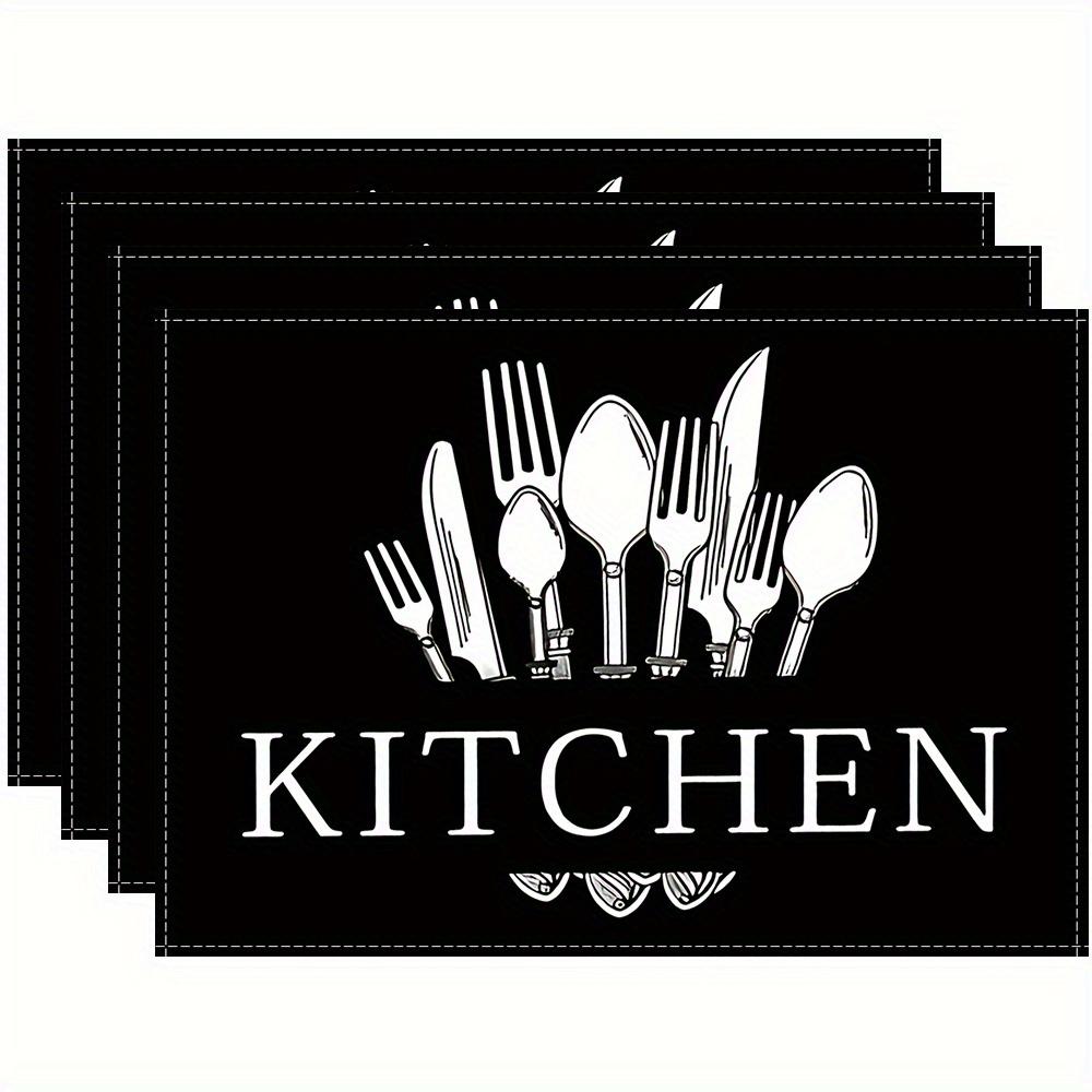 

4-Piece Set of Placemats, Kitchen Table Mats, Home Decoration, Cafe Decoration, Simple Black and White Knife and Fork Prints 30x45cm-4pcs