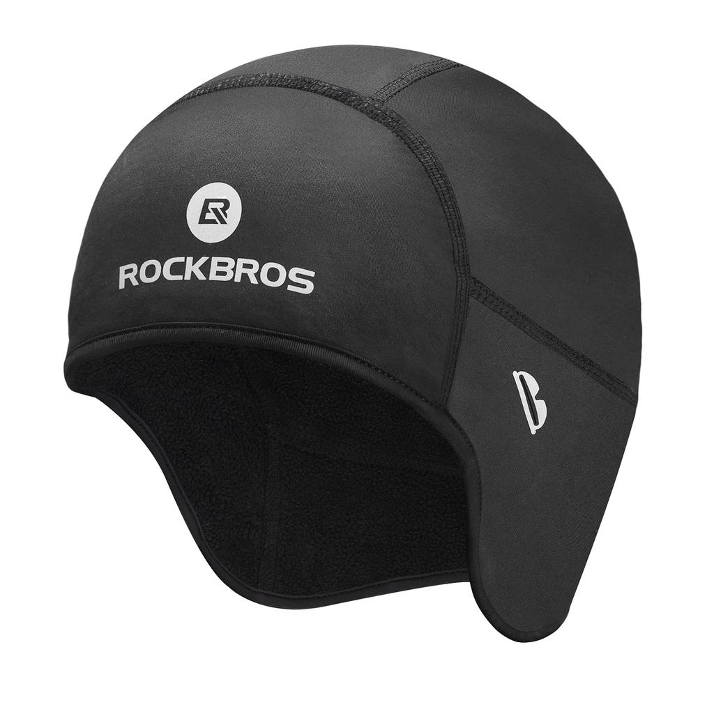 ROCKBROS Inner Cap, Winter Cycle Cap, Cold Protection, Fleece Lining, Ear Muffs, Glasses Hole, Helmet Inner Cap, Walking, Skiing, Bike, Running,