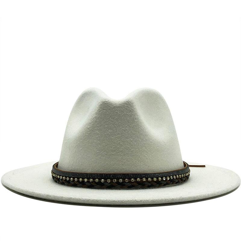 New Women Men Wool Fedora Hat With Leather Ribbon Gentleman Elegant Lady Winter Autumn Wide Brim Jazz Church Panama Sombrero Cap