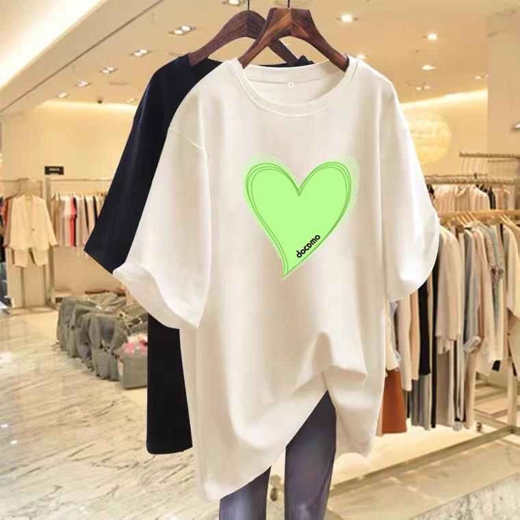 2025 summer new loose and versatile white love printed short-sleeved T-shirt top women's t