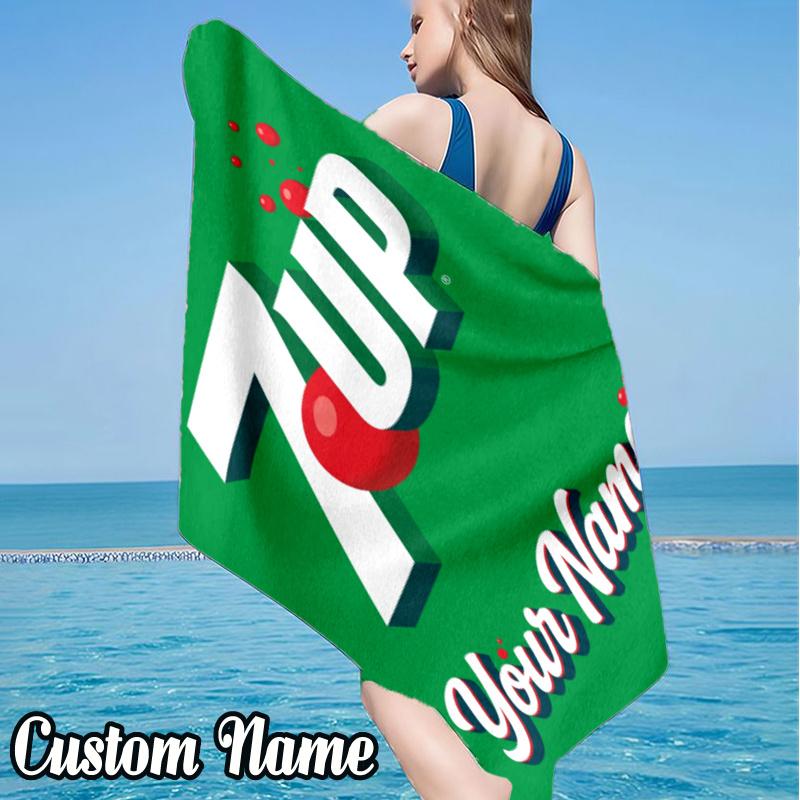 Custom Name 7-up sparkling water Beach Towel - Soft, Ultra-Absorbent Microfiber, Lightweight, Perfect for Beach, Parties, Travel, Camping