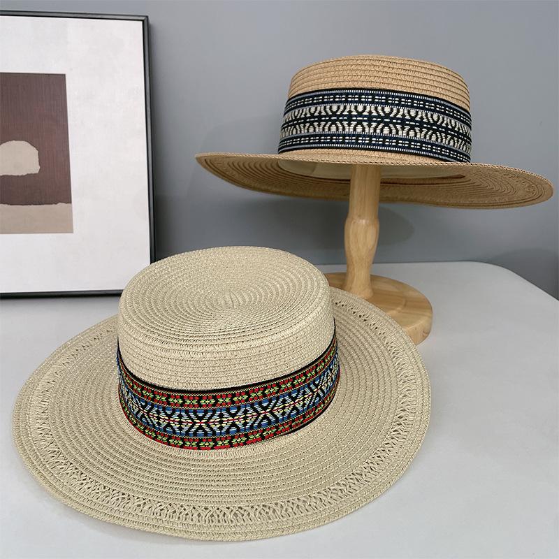 Bohemian Flat Top Straw Hat Children Summer Vacation Beach Sunshade Sun Hat Versatile French Top Hat