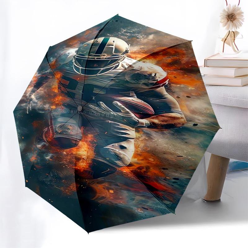 1pc American Football Player in Action Umbrella with Plastic Handle,Compact & Stylish,Cartoon Pattern,Outdoor UmbrellaPT506
