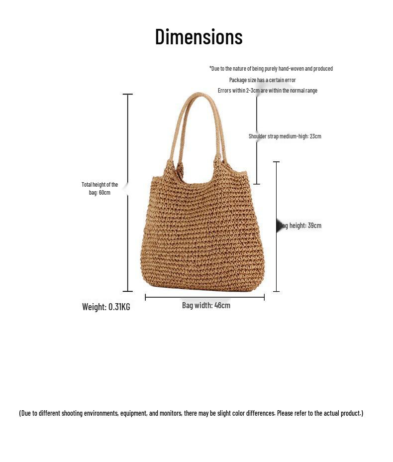 Letnia ręcznie robiona plisowana pleciona z papieru torba crossbody na ramię - damska torba o dużej pojemności