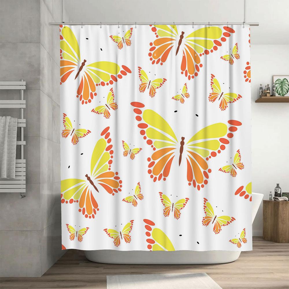 Modern Butterfly Printed Shower Curtain Waterproof Fabric Bath Decoration 72X84 Inches Size