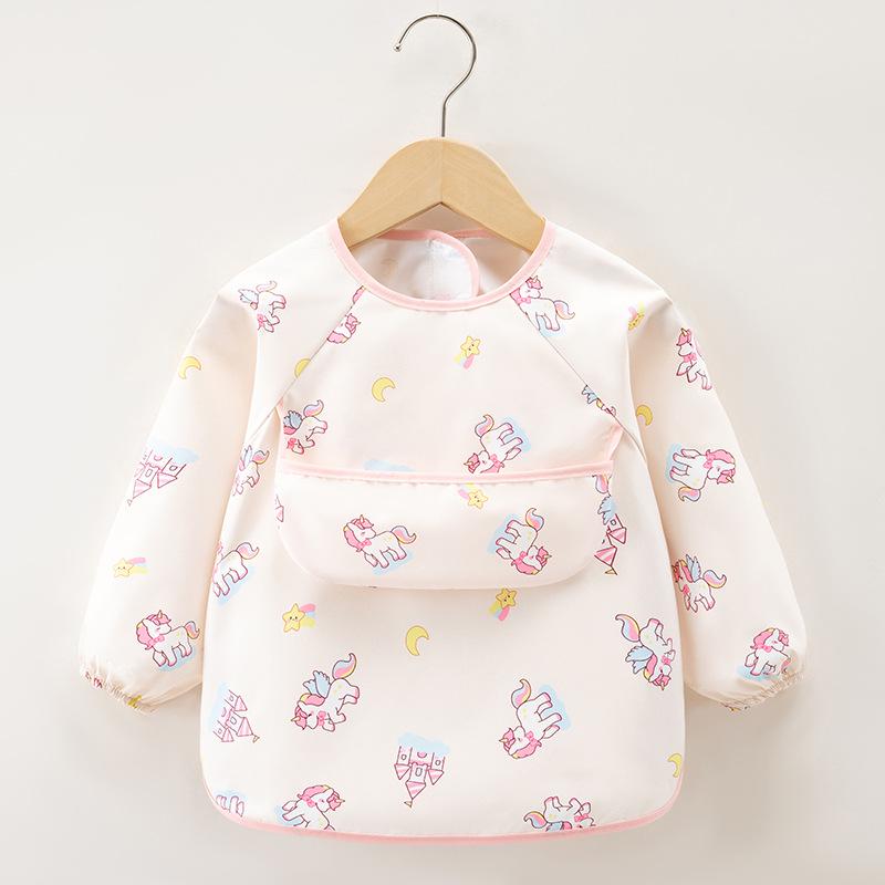 Waterproof Long Sleeve Smock Bib for Boys & Girls - Stain-Resistant Baby Eating Apron with Reverse Wear Protection