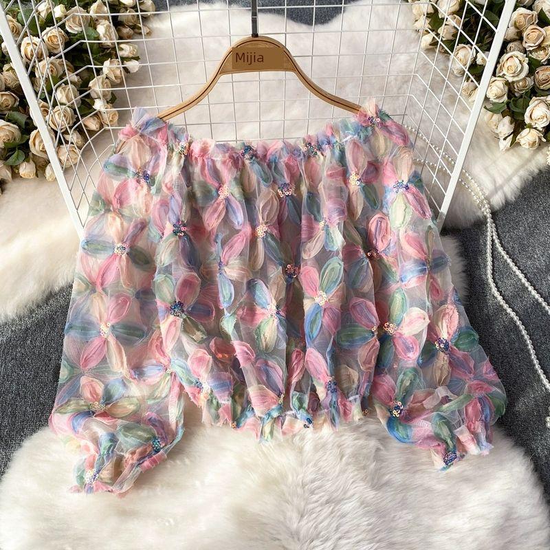 

Мода без бретелек Элегантные Топы с трехмерными цветами Блестки Color All yards