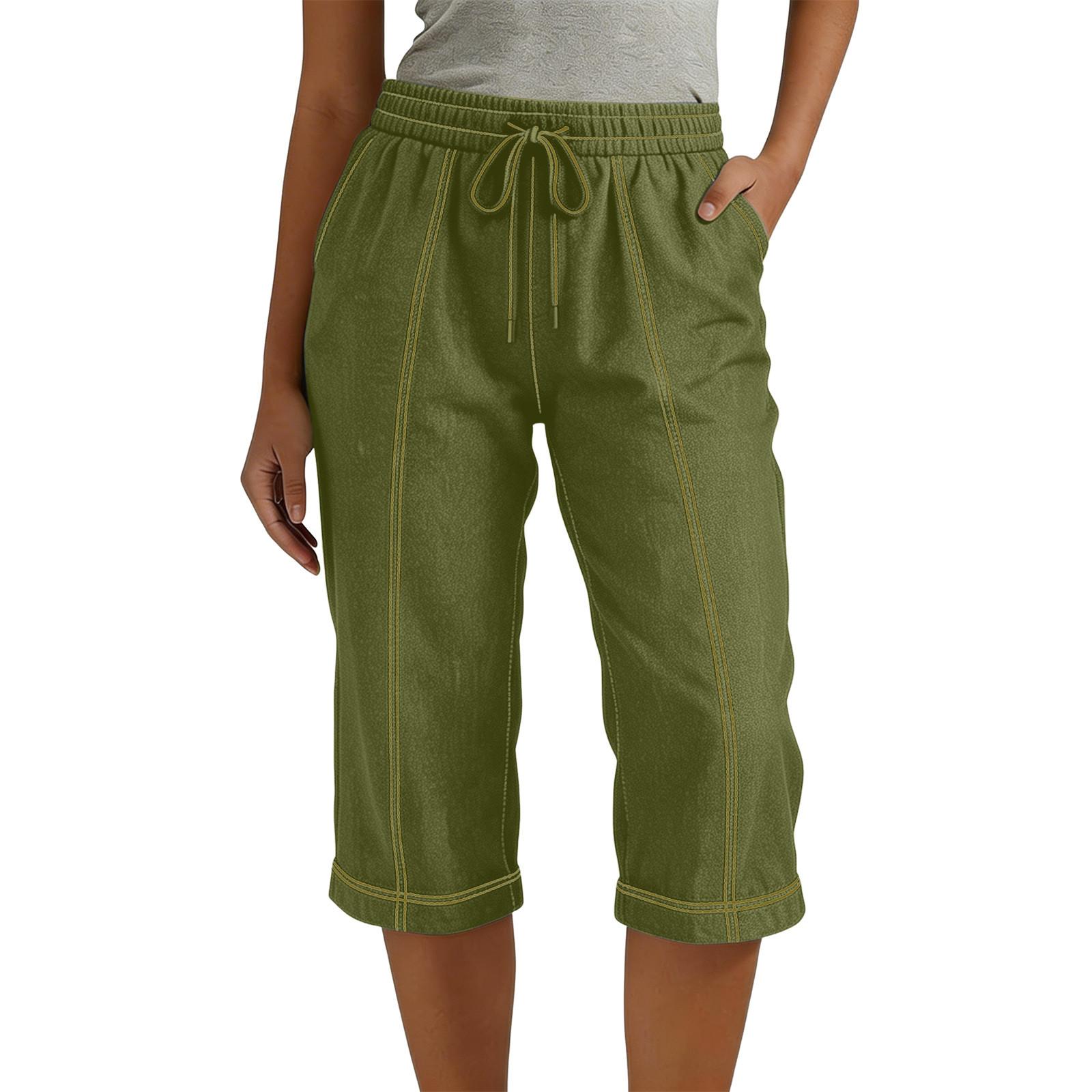 

Women s Fashion -Color Loose-Fit Tie-Waist Casual Cropped Pants L армия зеленый