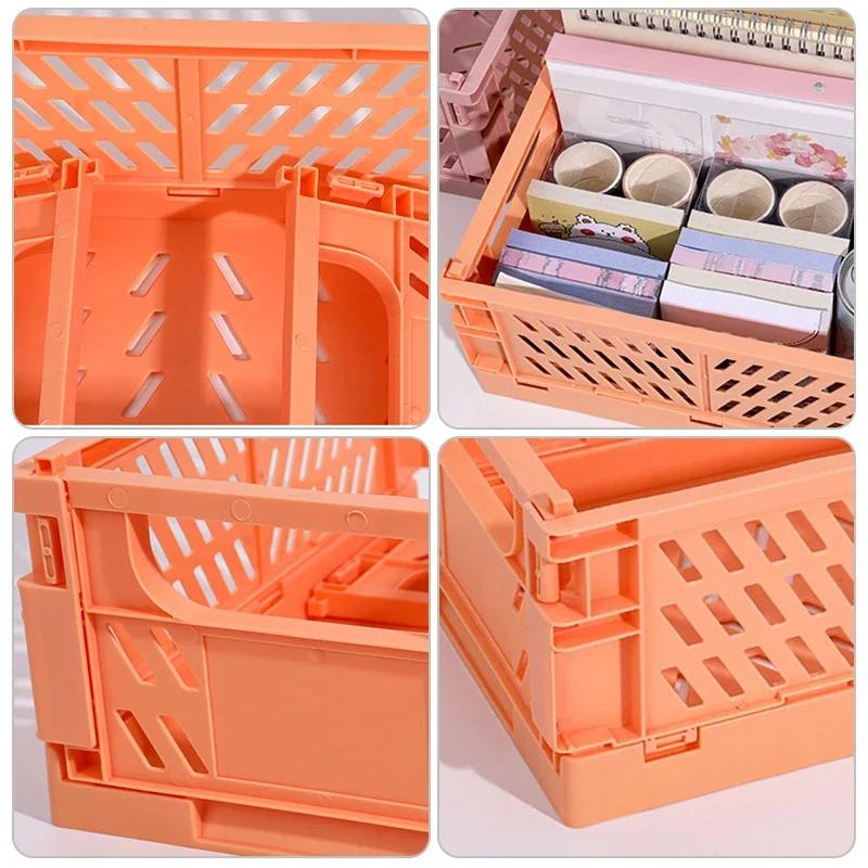 1pc Organizing Storage Baskets Case Folding Student Desktop Basket Tape Stationery Plastic Foldable Container Storage Box