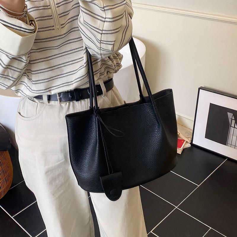 Korean Large-capacity Soft Leather Simple Underarm Tote Bag Casual Versatile Shoulder Bag Handbag Mother and Child Bag Commuter Bag