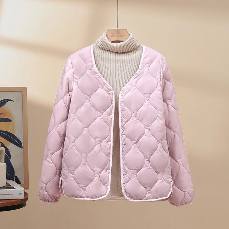 Women's Cotton V-Neck Jacket: Warm, Long-Sleeve Base Layer for Autumn/Winter, Socialite Style, Versatile Outerwear.