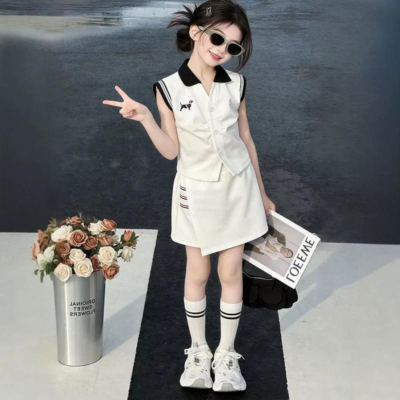 Stylish Girls' POLO Collar Vest & Skort Summer Sports Suit