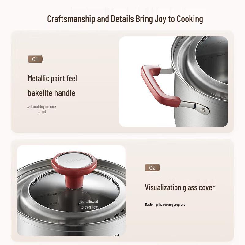 SUPOR 18cm 304 Stainless Steel Non-Spill Cookpot