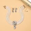 Multi-layer Bridal Anti-Pearl Earrings Necklace Geometric Crystal Full Diamond Necklace Set Choker Female