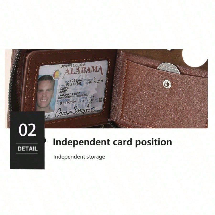 New men's wallet, short horizontal zipper, 30% off change bag, retro casual buckle square bag.