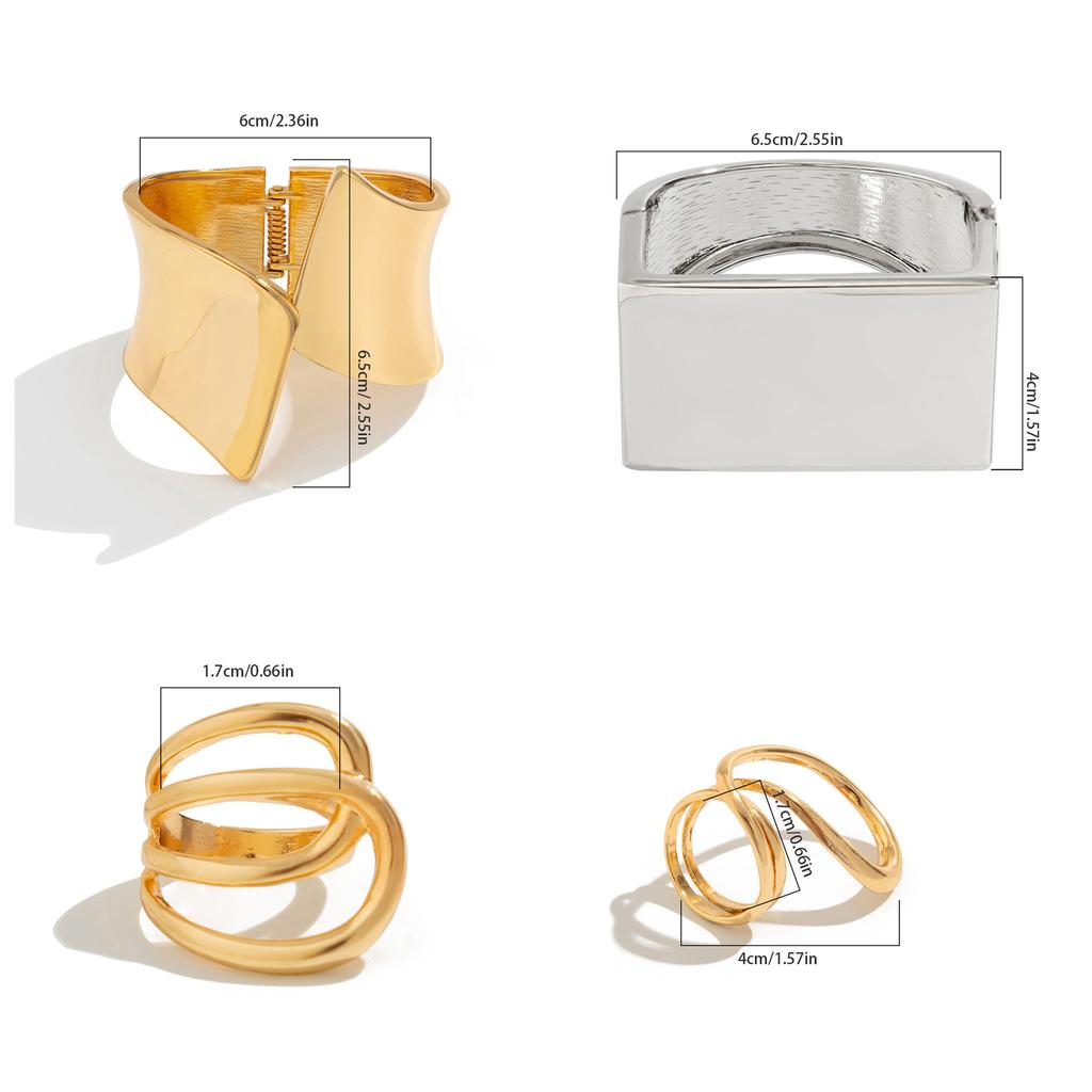 Hip Hop Exaggerated Wide Cuff Bangle/Finger Ring Stylish Geometric Jewelry Handmade Accessories for Women and Men