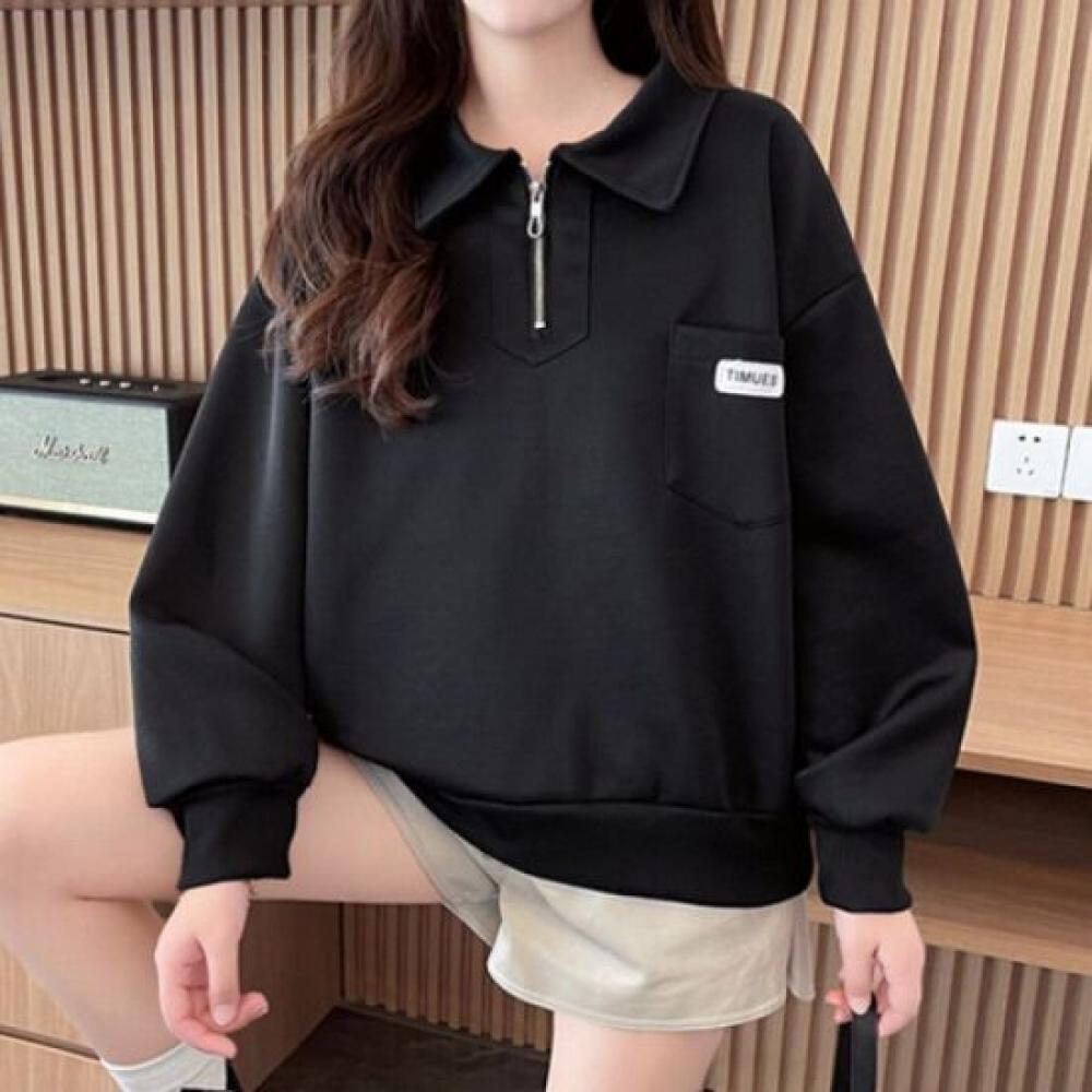 Navava Women Pocket Zip Collar Long Sleeve Sweatshirt Nt2938