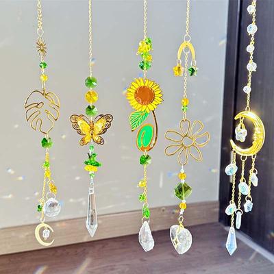 Sunflower Wind Chimes Crystal Moon Suncatcher Hanging Room Decor Dream Catcher Garden Nursery Window Decors Decorations Gifts