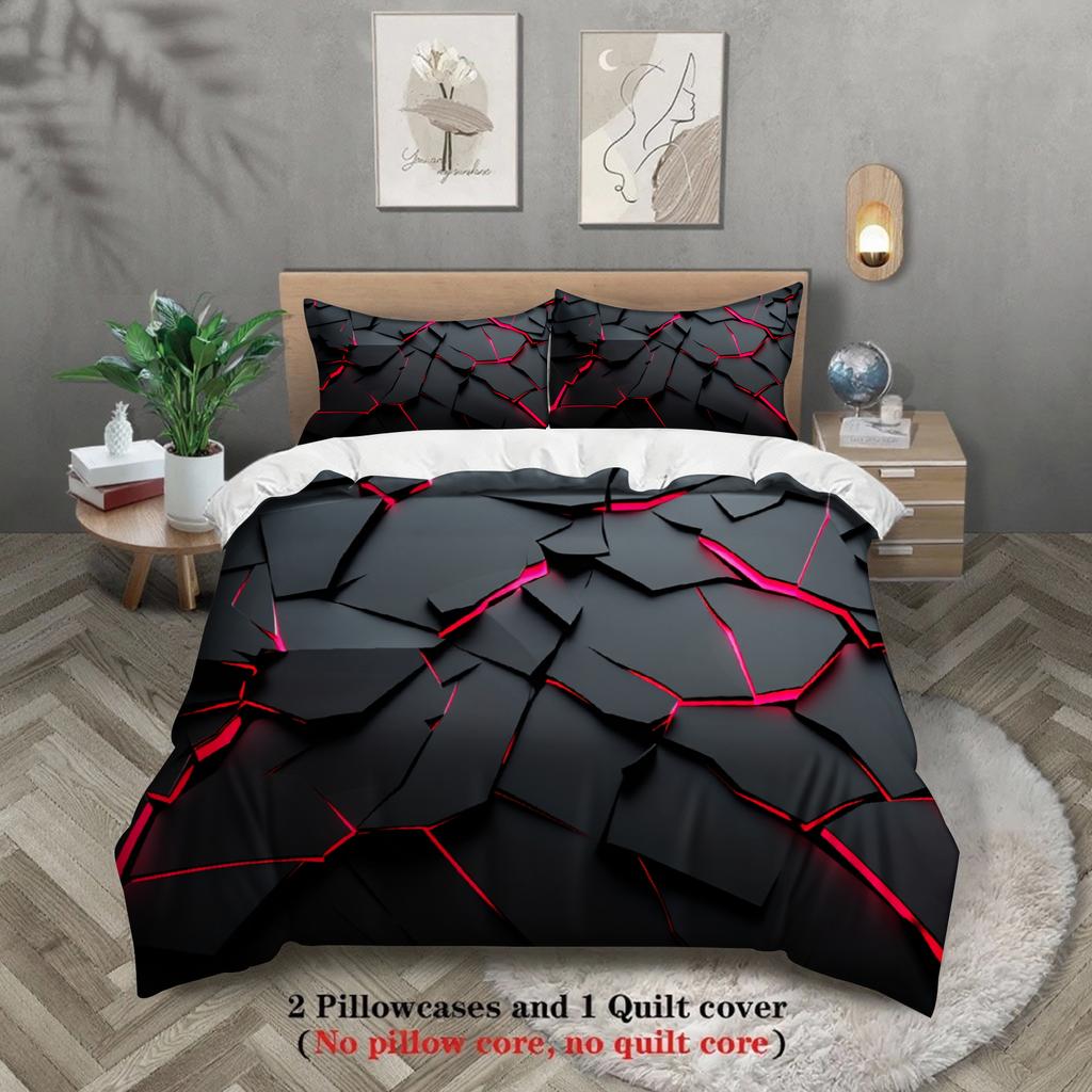 2/3Pcs Breathable Geometric Pattern Duvet Cover Set, All Season Machine Washable Bedding with Pillowcases