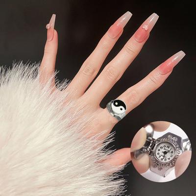 Finger Watch Ring Stretchy Round Dial Casual Engraved Personality Gift Men Women Retro Style