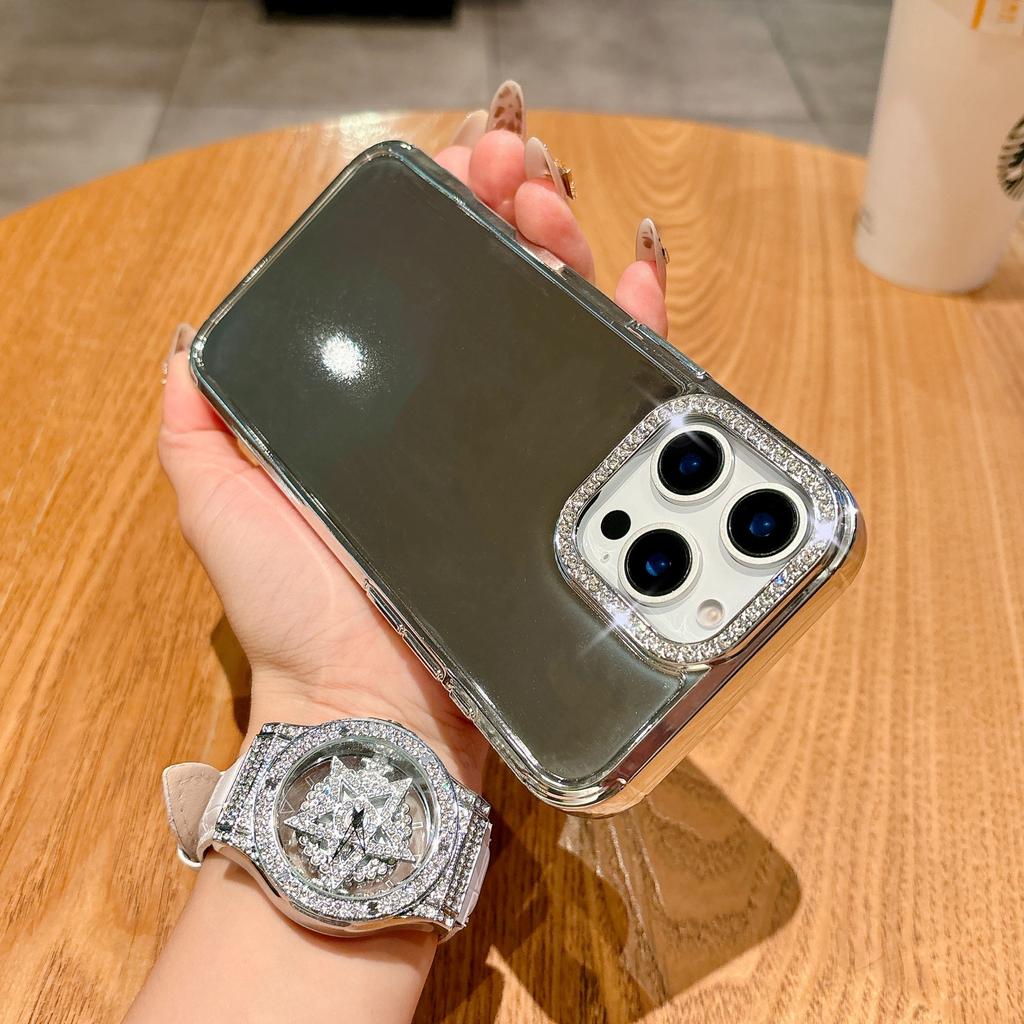 Electroplating lens flash drill mobile phone case is suitable for Apple 16PRO solid color powder 15/14 large hole trend 13 protective case