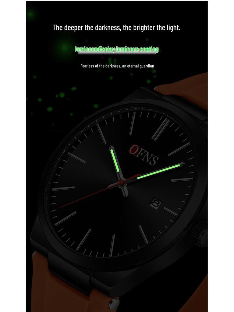 OFNS Classic Unisex Quartz Wristwatch with Calendar, Luminous Hands, 30M Waterproof, Thin Design, High-Value Bar Index.