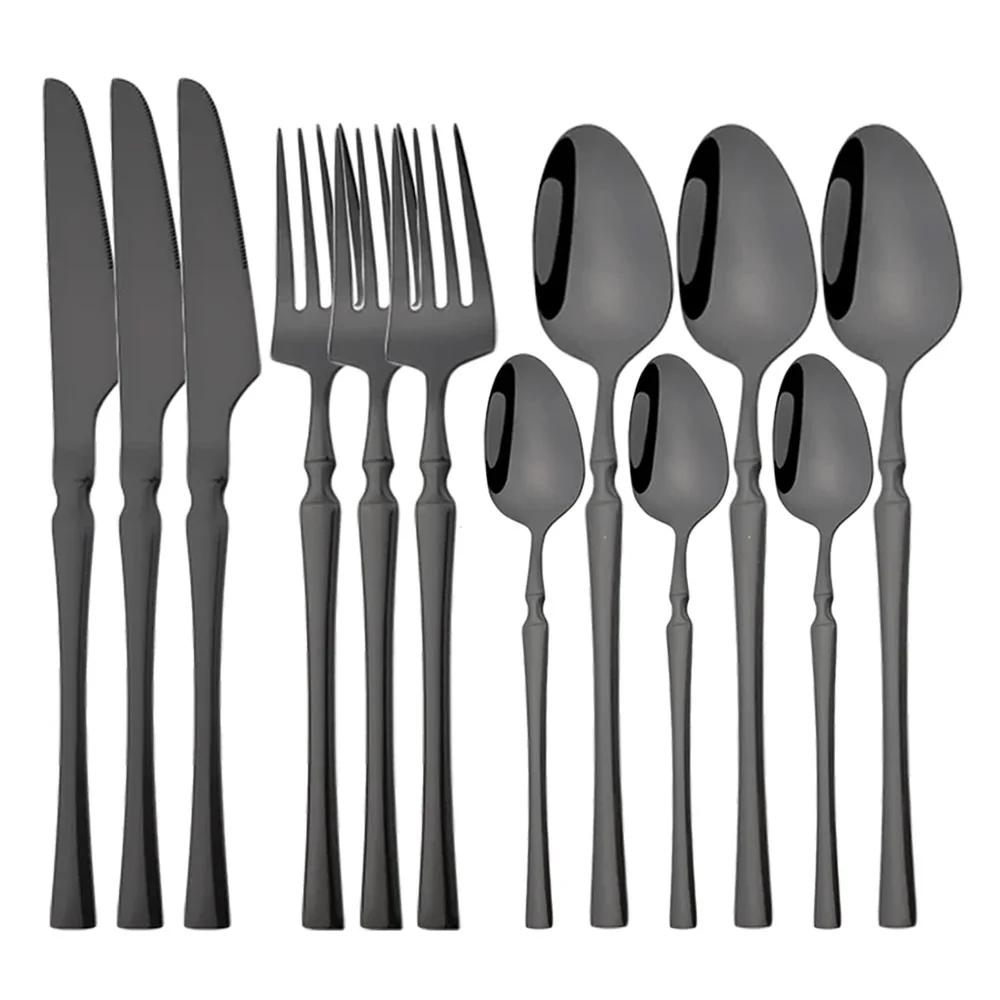 12Pcs Gold Dinnerware Stainless Steel Cutlery Set Knife Fork Tea Spoon Dinner Flatware Set Kitchen Silverware Tableware