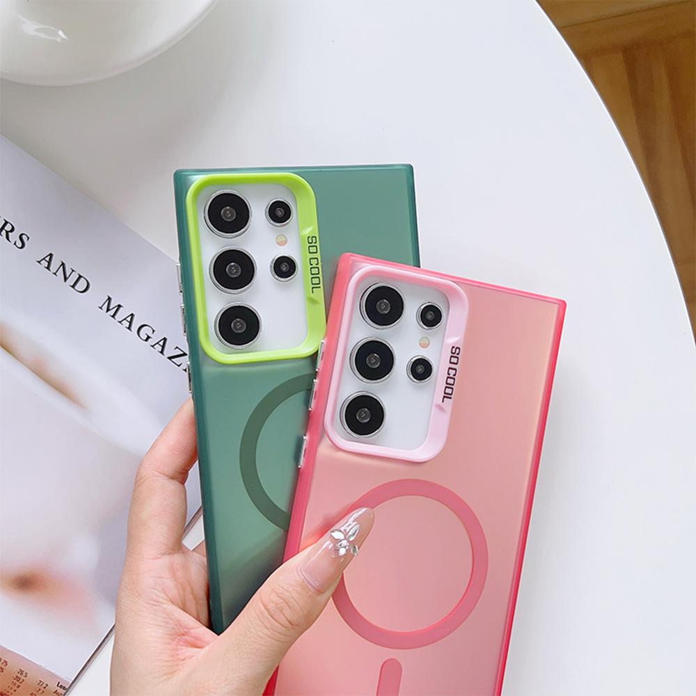 Luksus trådløst lade Magsafe-deksel for Samsung S25 S23 Ultra S22 S24 Plus S21 S20 FE Magnetisk støtsikker hardt støtfangerdeksel