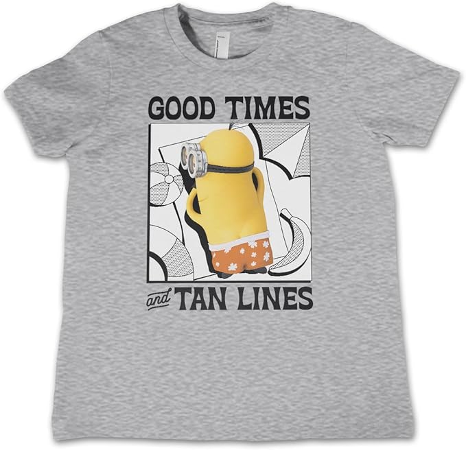 MINIONS Offizielles Lizenzprodukt Good Times & Tan Lines Kinder T-Shirt (Heather Gray), 10 Years 130