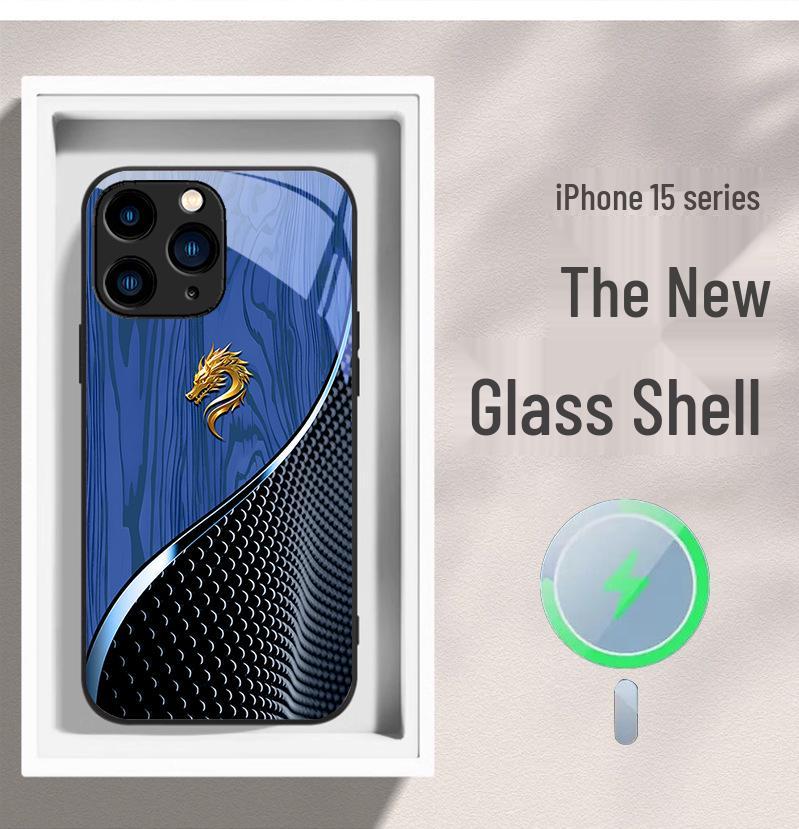 IPhone Hülle: Holzmaserung im chinesischen Stil mit Drachenmotiv, magnetisch, kompatibel mit Modellen 12-16