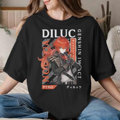 Diluc Genshin Impact Unisex Unisex T Shirts Fun Tee Shirt Short Sleeve Round Collar TShirt 100 Cotton Birthday Gift Clothing