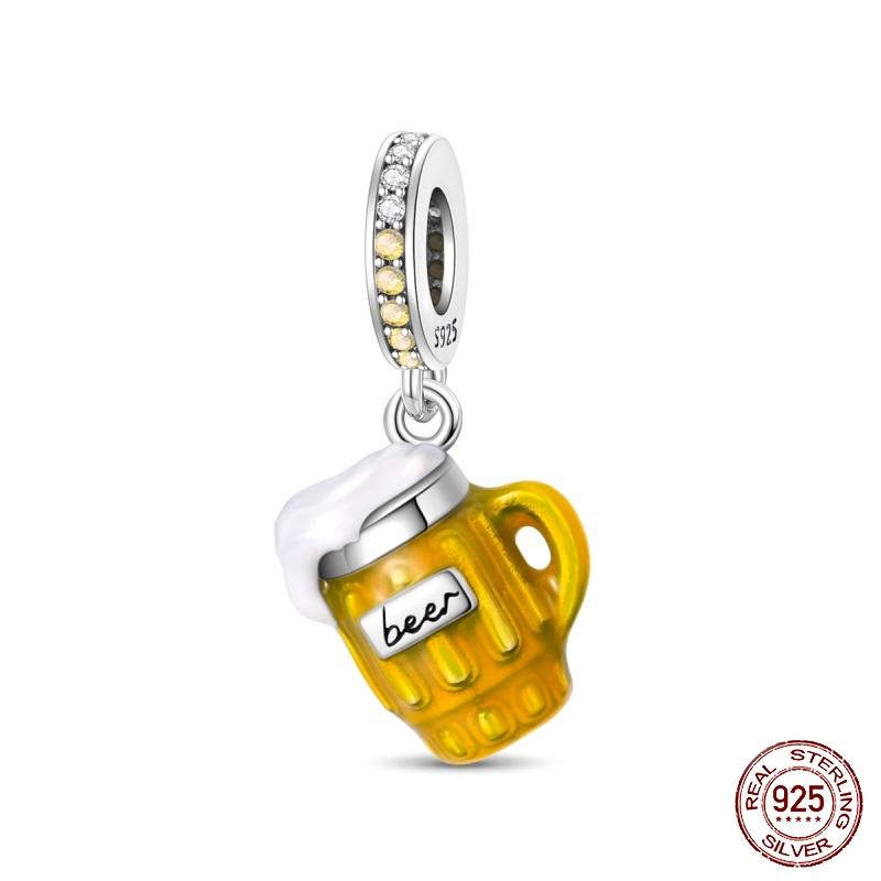 New 925 Silver Fashion Beer Champagne Red Wine Glass Drink Charms Beads Fit Original Bracelet DIY Jewelry Gift