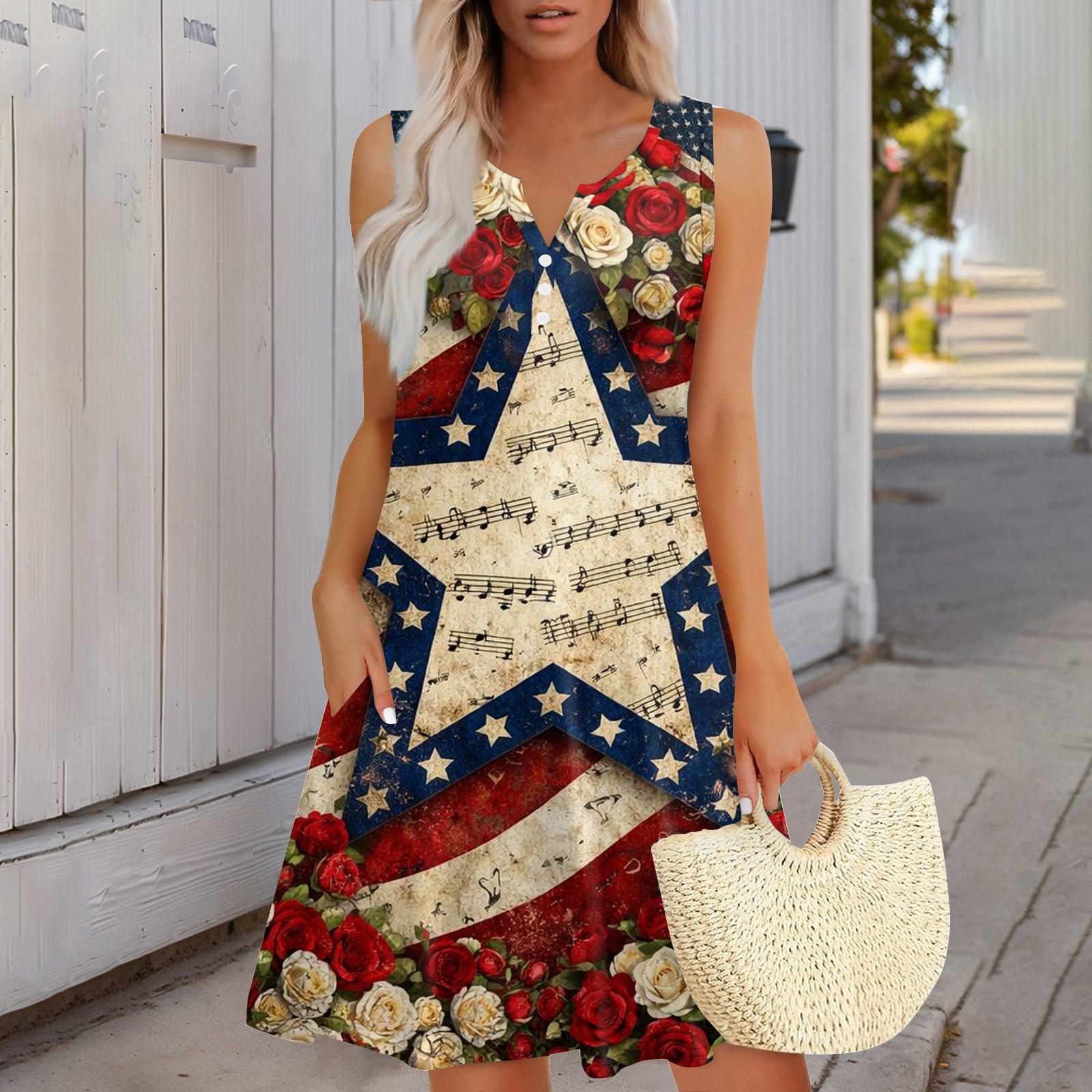 

Модное повседневное женское платье с принтом ко Дню независимости L синий