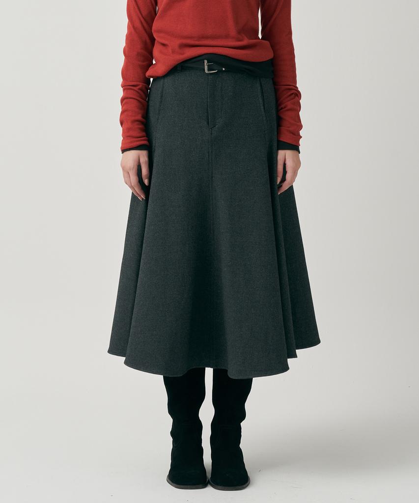 MOTT Wool Flare Long Skirt - Charcoal