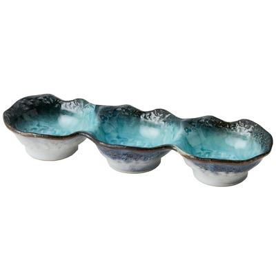 TAMAKI 3-delat litet skålset, Blått, Mikrovågssäkert, Mino-keramik, för japansk matlagning, 28 x 9 x 4 cm (H), T-960509
