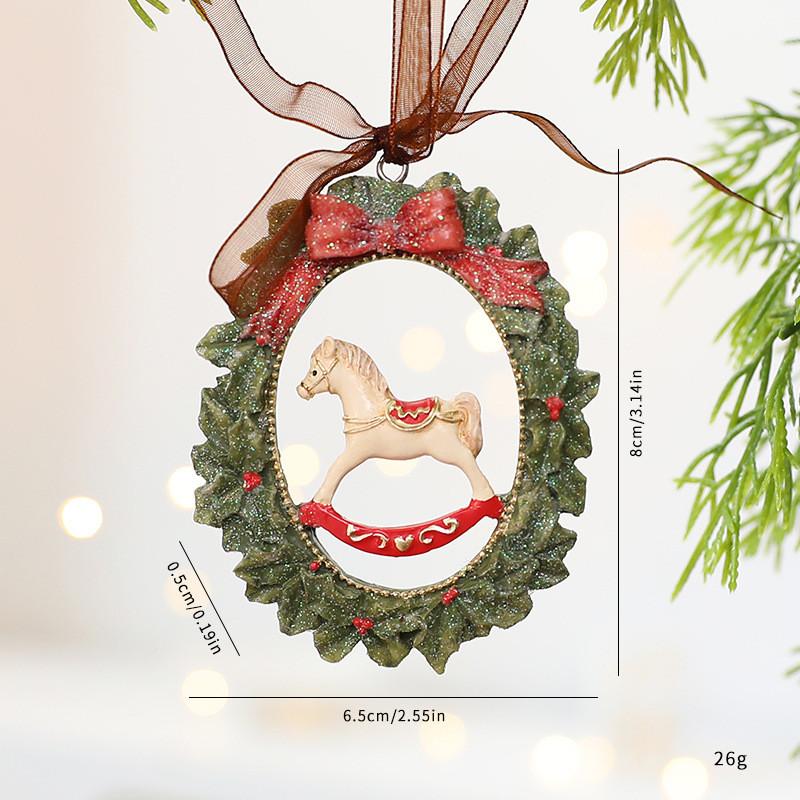 Ornament Tree Christmas Resin Vintage Bell Bow Wreath Christmas Stocking Pendant