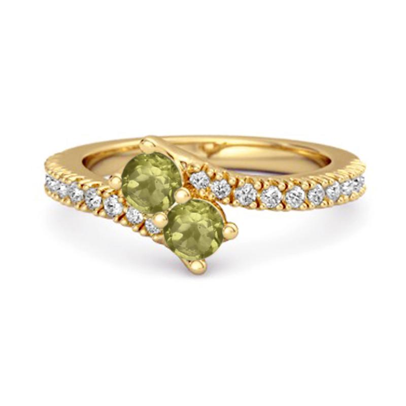 Peridot Twin Stone Pavé Bypass Ring - 925 Sterling Silver Gold Vermeil 6.5 золотой/жёлтый