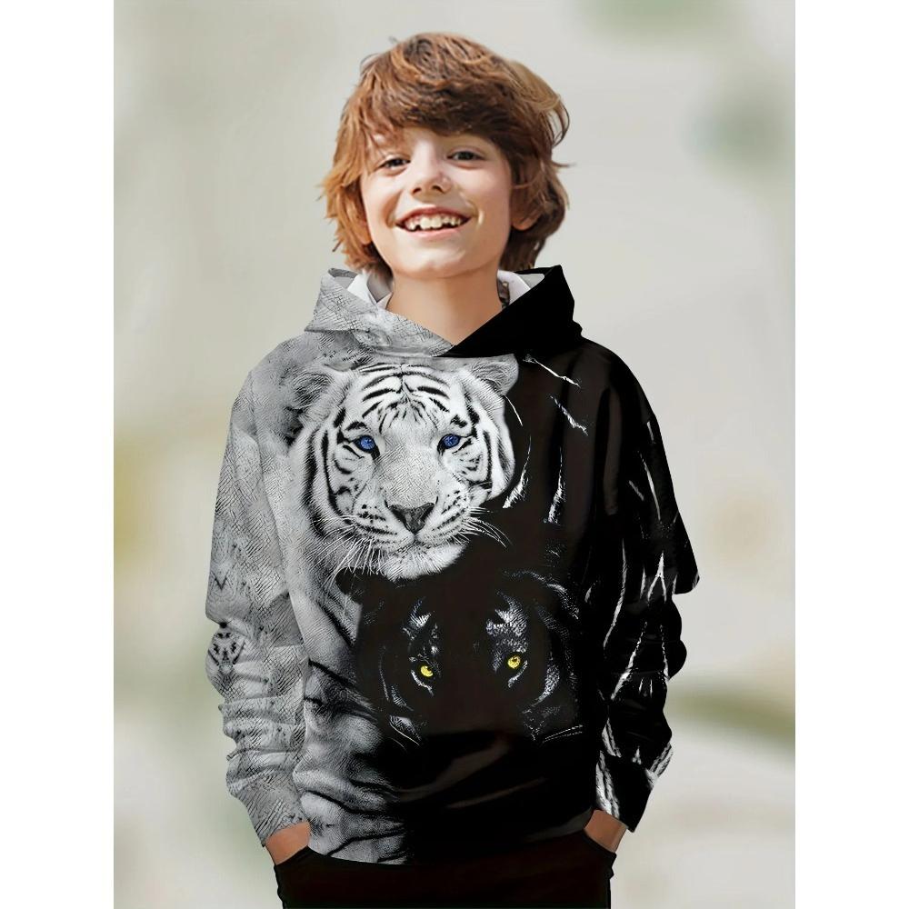 Children's Animal Tiger Series 3D Digital Printed Boys' Hip Hop Personality Hooded Sweatshirt
