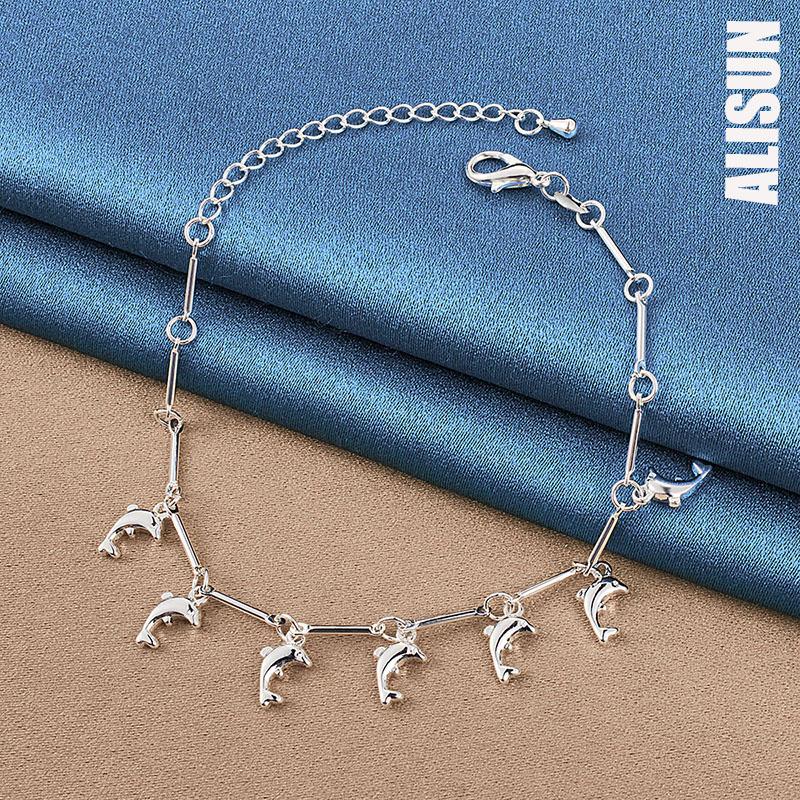925 Sterling Silver Dolphin Pendant Bracelet Fashionable Wedding Jewelry