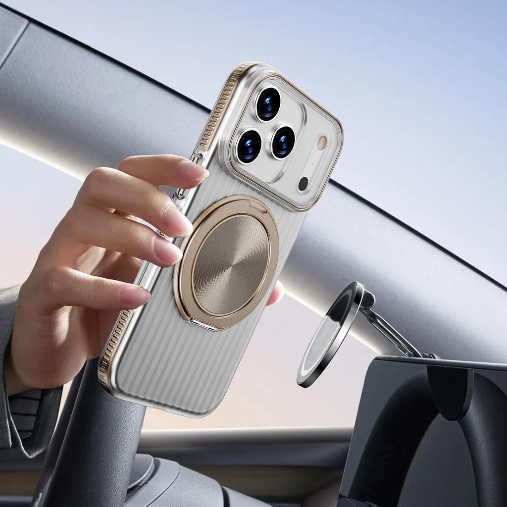 Luxury Rotating Magnetic Stand MagSafe Case for iPhone 17 16 15 14 13 12 Pro Max 17Air 17Pro 16e Metal Button Ripple Shape Cover