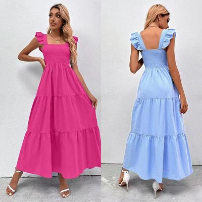 Square Neck Strap Dress High Waist Backless Dress Elegant Sleeveless Dresses Causal Women Dress