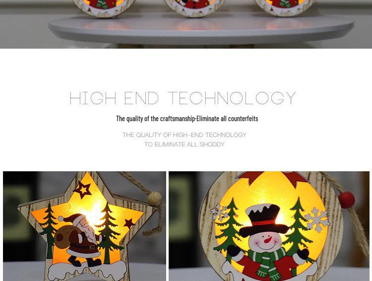 Wooden Luminous Christmas Ornaments: Star, Santa, Snowman, Deer Scene Pendants