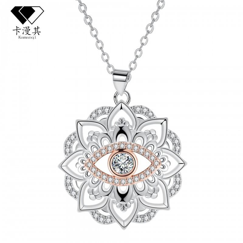 Elegant Lotus Flower Pendant Necklace Women Rose Gold Plated Copper Floral Jewelry With Cross Chain Gold-plated