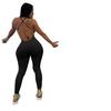 Women's Solid Color Ribbed Backless Camisole Jumpsuit with Chest Pad - Casual Yoga Wear