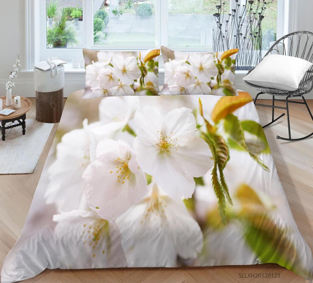 3D Printing Household Bedding Set Chrysanthemum Printing Pillowcase and Quilt Cover 2/3 Pieces of Plant Microfiber Comfortable Household Bedding