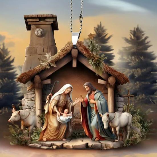 Nativity Scene Pendant Acrylic Birth of Jesus Christmas Hanging Ornament Festive Decor
