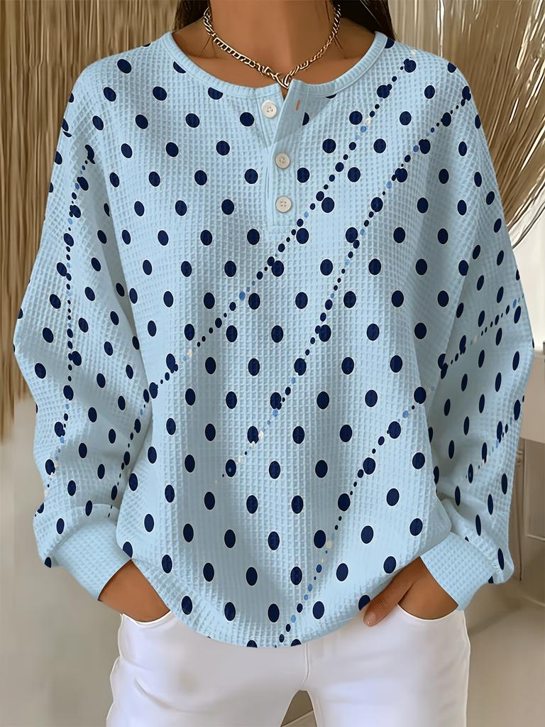 Women's waffle long sleeved T-shirt, made of soft, skin friendly, breathable fabric, comfortable, casual, versatile and stylish