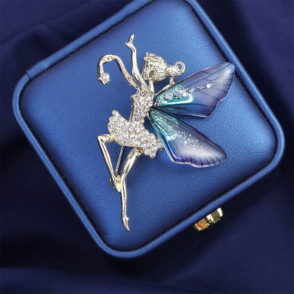 Korean Style Women Crystal Brooches Angel Wings Brooch Dancing Girl Lapel Pins Coat Corsage