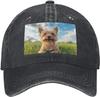 Yorkshire Terrier Dog Print Washed Baseball Cap Casual Polyester Adjustable Sun Protection Hat for Adults