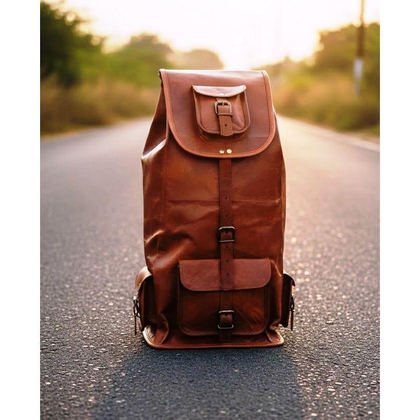 Genuine Buffalo Leather Travel, Laptop, College Backpack | Brown Buffalo Leather Rucksack For Men & Women | Personalized Gift For Him, Her